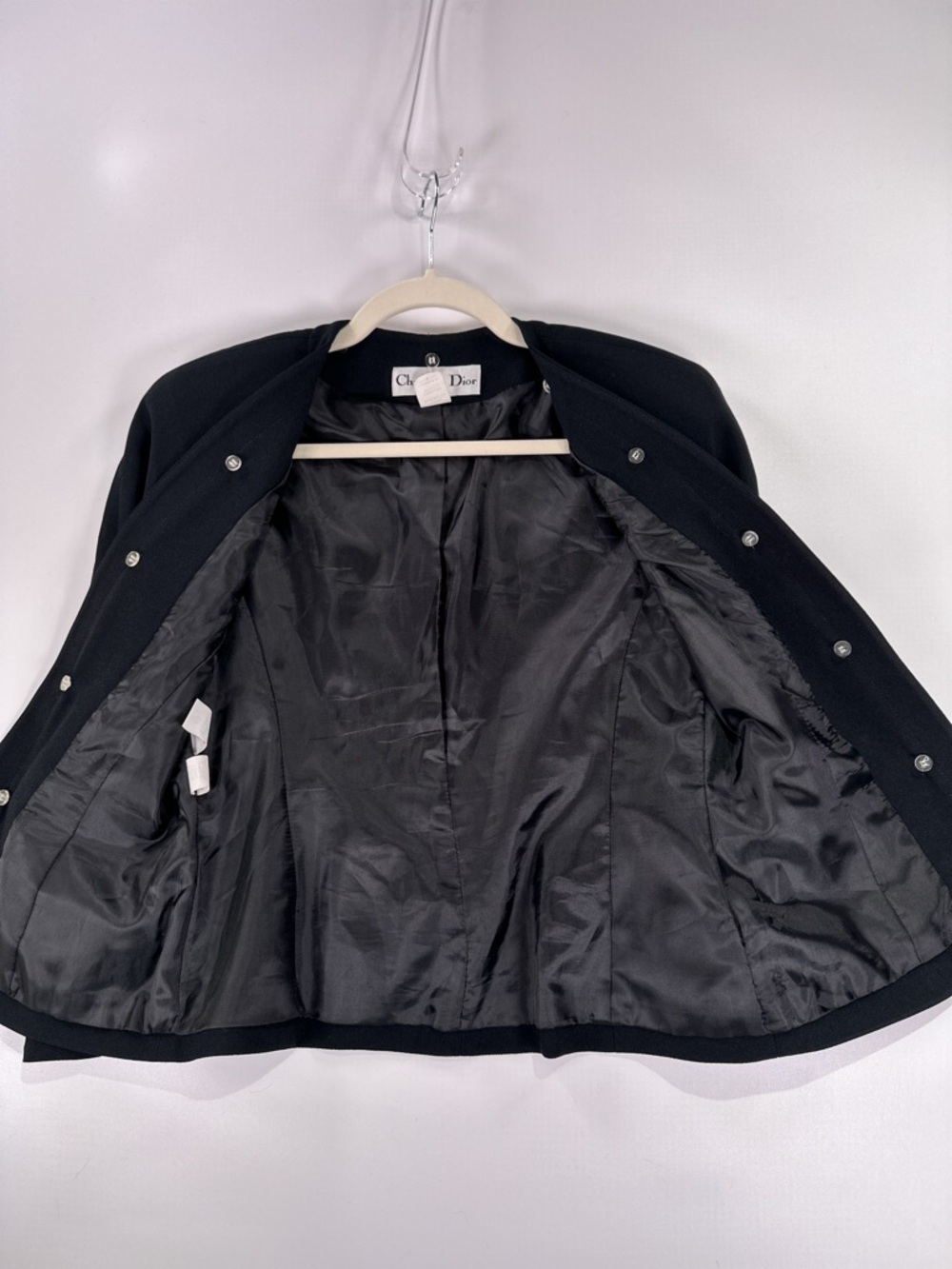 Christian Dior Vintage Collarless Open Front Crepe Blazer Black XXS - Picture 3 of 12